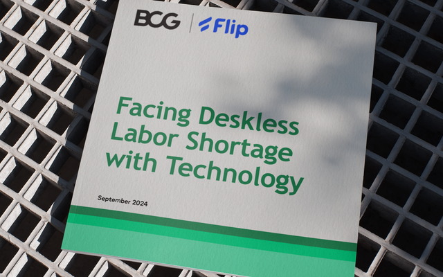 BCG Flip report: Facing Deskless Labor Shortage with Technology, September 2024, on grid table.