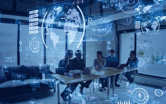 Digital workplace with team, global data, Flip Intelligence, Employee Experience Platform, AI Intranet.