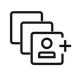 Icon with stacked user cards and a plus sign, symbolizing add respondents or users.