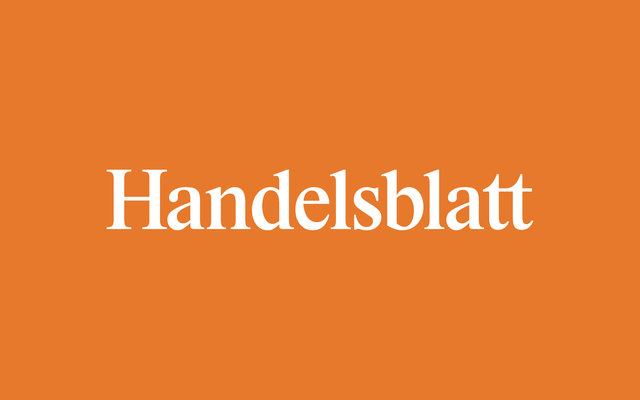 Handelsblatt Logo auf orangefarbenem Hintergrund.