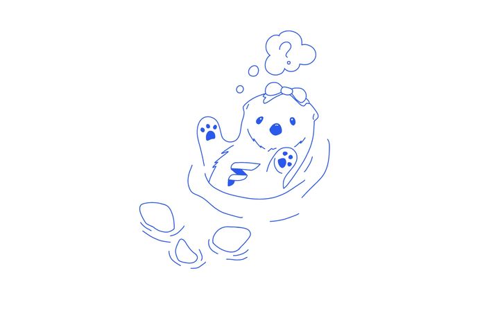 Cute otter illustration floating in water with a question mark above its head, looking confused.