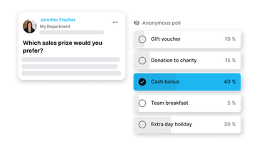 Employee Experience Platform poll: Which sales prize would you prefer? Cash bonus leads at 40%.