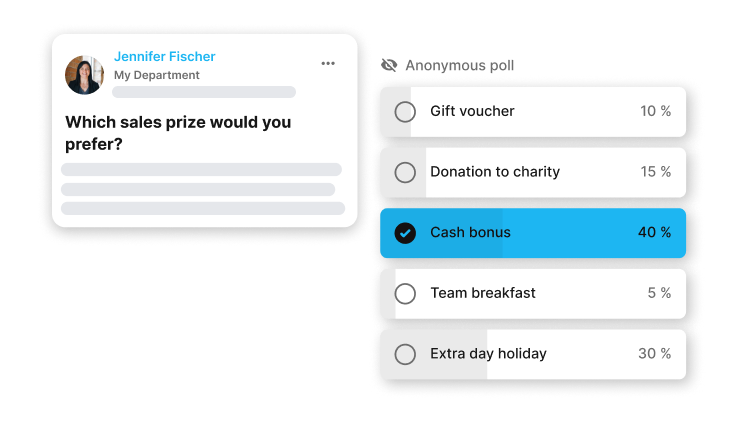Employee Experience Platform poll: Which sales prize would you prefer? Cash bonus leads at 40%.