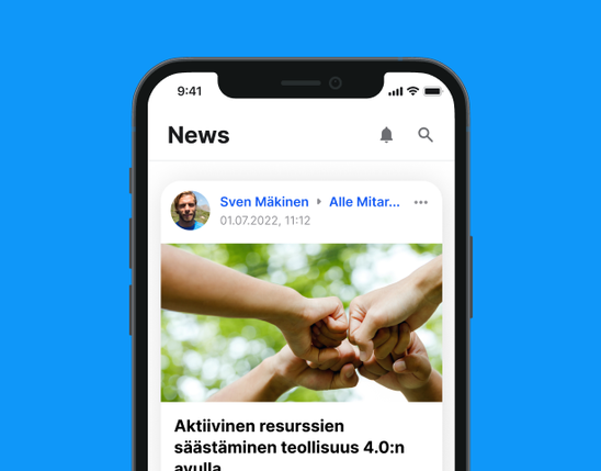 Mitarbeiter App Newsfeed: Aktiivinen resurssien säästäminen teollisuus 4.0:n avulla, HR-Portal.