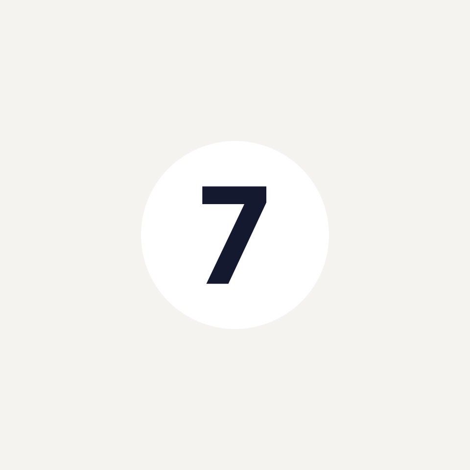 Large black number 7 centered on a white circle with a light gray background.