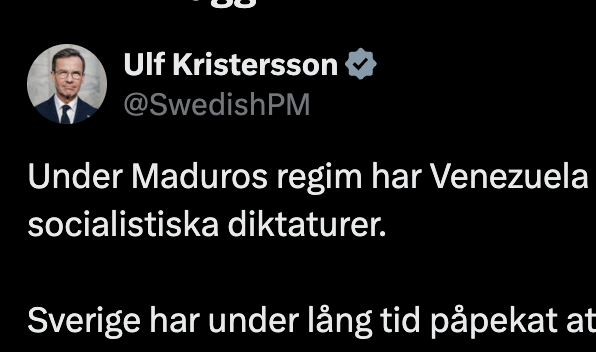 Ulf Kristersson tweetade om USAs ingrepp i Venezuela