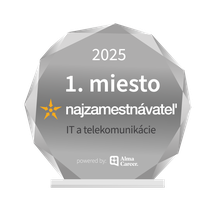 Crystal award with "2025, 1. miesto, najzamestnávateľ, IT a telekomunikácie" powered by Alma Career.