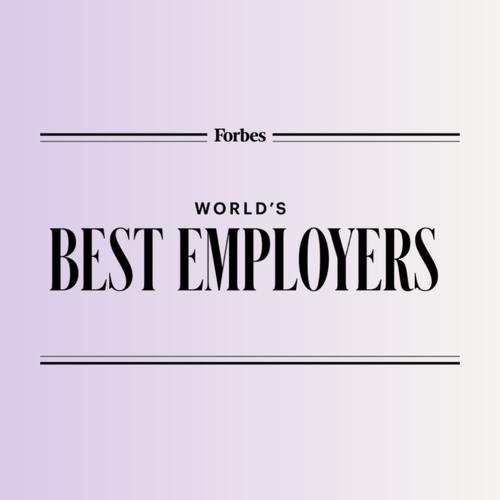 Forbes World's Best Employers logo on a light purple gradient background.