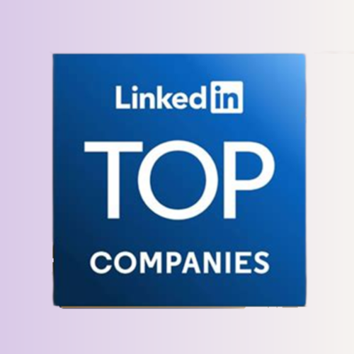 Blue LinkedIn "Top Companies" badge with white text on a gradient background.