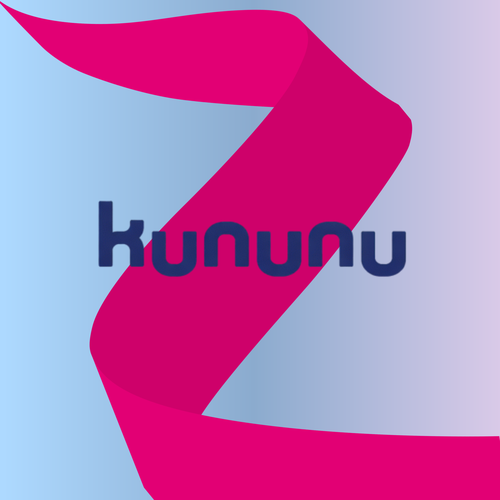 The image features the logo "kununu" in dark blue text over a pink ribbon against a light blue gradient background.