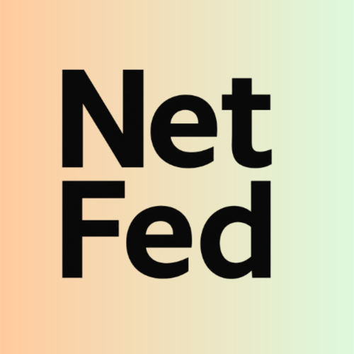 The image displays the words "Net Fed" in bold black font against a pastel gradient background.