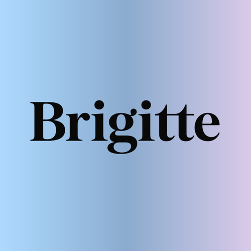 The word "Brigitte" in bold black font on a gradient background transitioning from light blue to light purple.