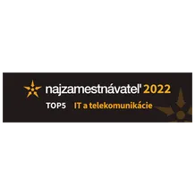 Banner with text "najzamestnávateľ 2022," "TOP5," and "IT a telekomunikácie," featuring a star logo on a dark background.
