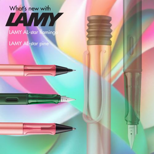 What's new with LAMY? AL-star flamingo and pine, baby!
