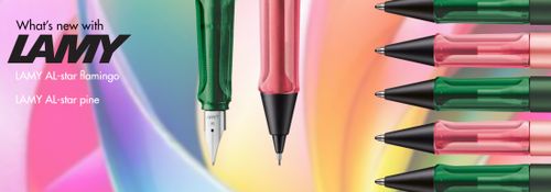 What's new with LAMY? AL-star flamingo and pine, baby!