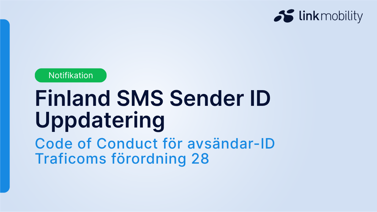 Banner som tillkännager en uppdatering om ny Code of Conduct för SMS-trafik till Finland