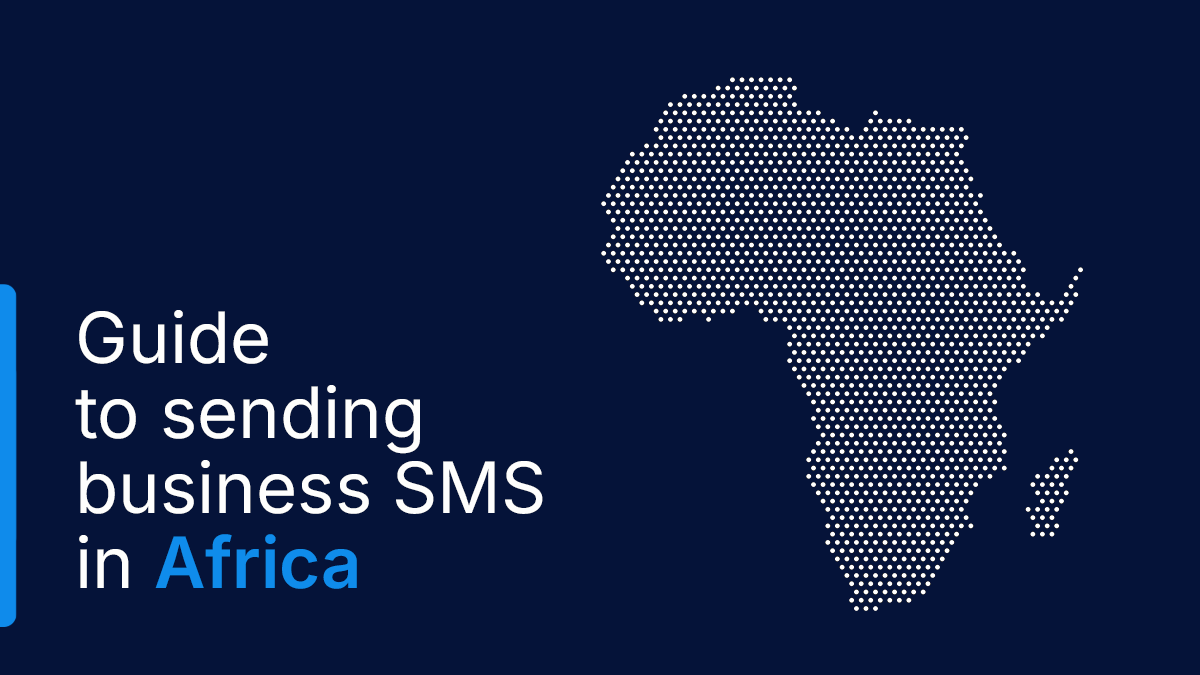 LINK Mobility guide banner for global SMS delivery in Africa, featuring headline text, scalable SMS capabilities, MNO partnerships, local market expertise, and a dotted map of Africa on a dark blue background.