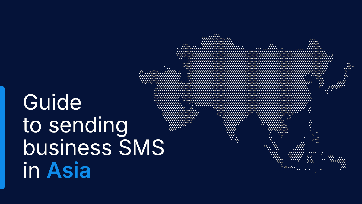 LINK Mobility guide banner for global SMS delivery in Asia, featuring headline text, scalable SMS capabilities, MNO partnerships, local market expertise, and a dotted map of Asia on a dark blue background.