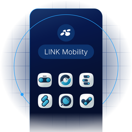 Visual representation of the LINK Mobility ecosystem featuring icons for communication tools, including services that support SMS Sender ID for branded and secure messaging.