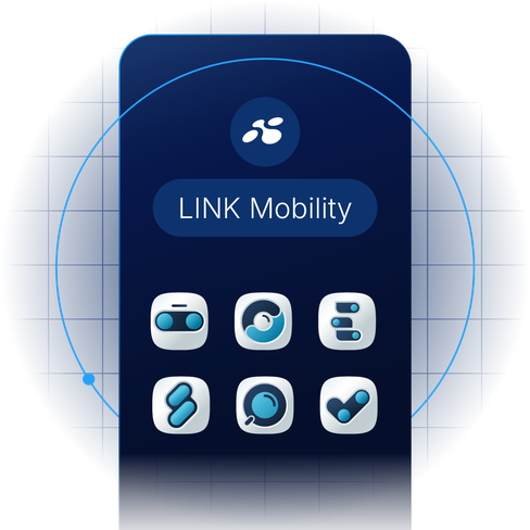 Visual representation of the LINK Mobility ecosystem featuring icons for communication tools, including services that support SMS Sender ID for branded and secure messaging.