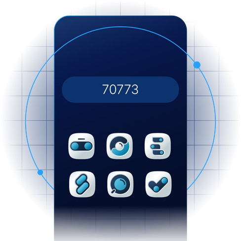 Mobile screen showing SMS short code 70773 with six app icons representing LINK Mobility SMS solutions and APIs for seamless integration.
