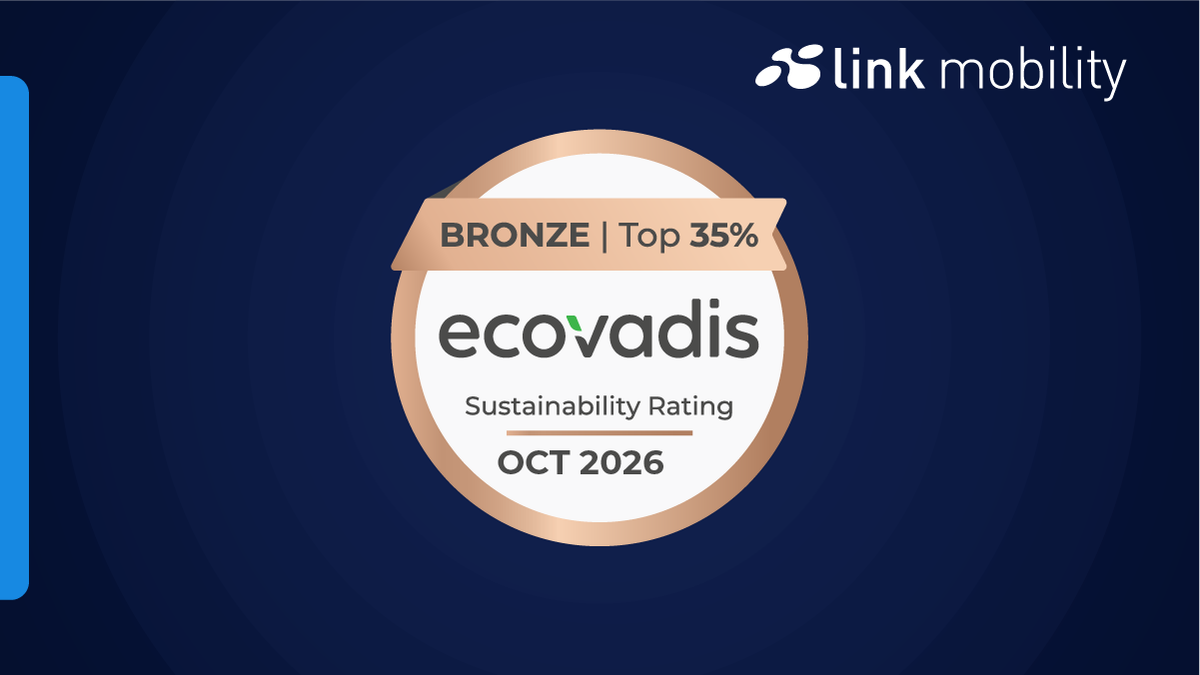 Bronze EcoVadis sustainability rating badge for October 2026, indicating top 35% performance, with Link Mobility logo.