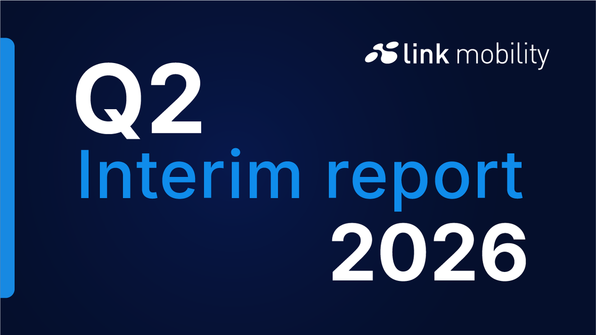 Text on a dark blue background reads: "Q2 Interim report 2026, link mobility" with a logo in the top-right corner.