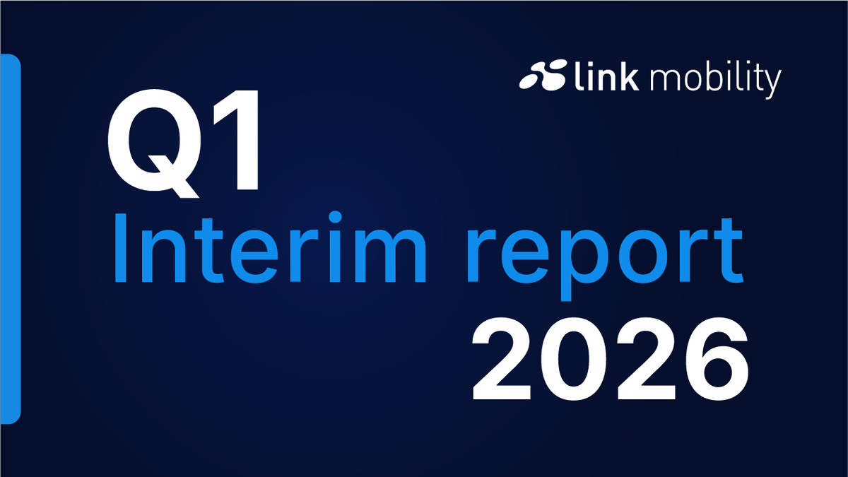 Text on a dark blue background reads "Q1 Interim report 2026" with "link mobility" logo at the top right.