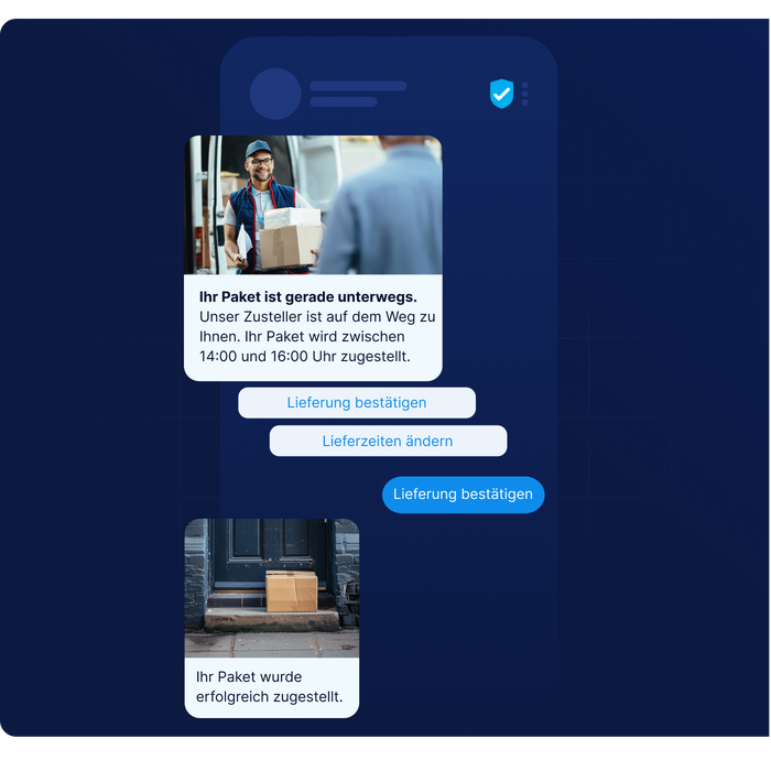 Lieferbestätigungsnachricht über die Kommunikationslösungen von LINK Mobility für Logistik und Supply Chain mit Echtzeit-Bestätigung oder Umbuchung der Zustellung durch Empfänger.