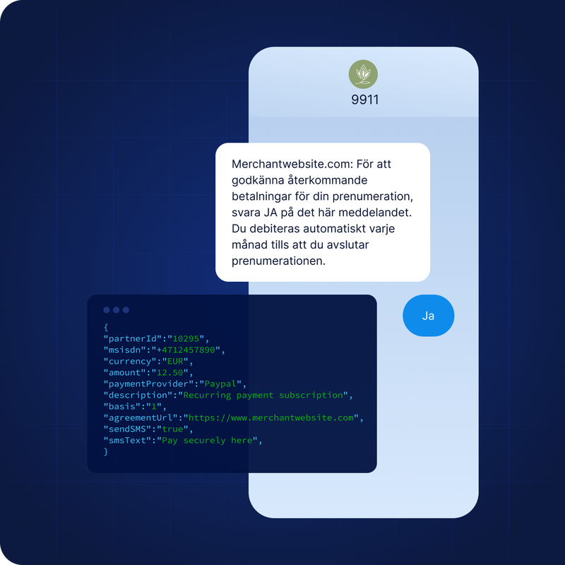 EN illustration av ett SMS som skickas via kortnummer. Ett företag initierar en konversation för att få godkännande för att ta betalt via så kallade premium SMS där kostnaden för prenumerationer hamnar på mobilräkningen.