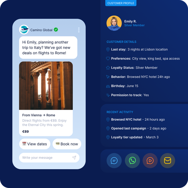 Image of a mobile notification showing personalized travel offer based on customer data and behavior used to deliver relevant real time updates and improve engagement through targeted messaging.