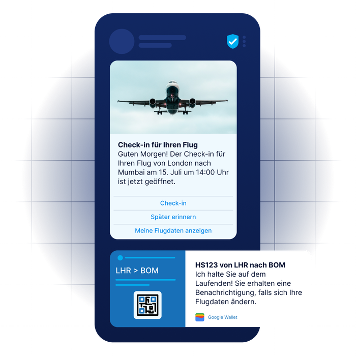 Flug-Check-in und Reisebenachrichtigungen über die Kommunikationslösungen von LINK Mobility für Hospitality und Freizeit mit Flugstatus-Updates und mobilen Bordkarten.