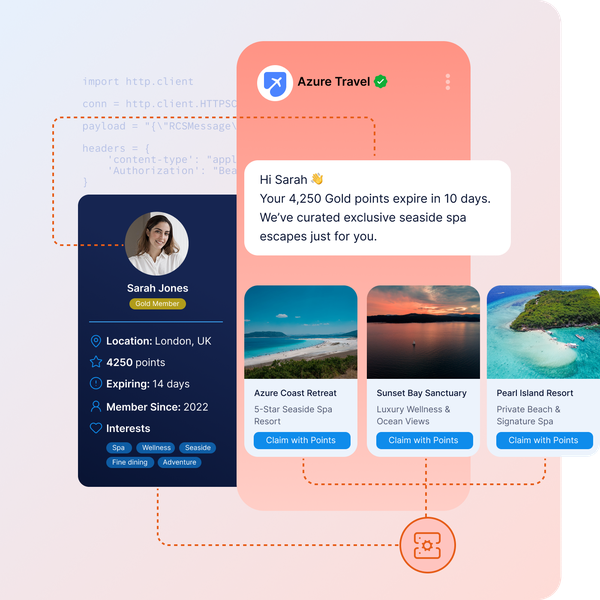 RCS Business Messaging travel loyalty message example
