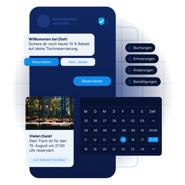 LINK Mobility Messaging in eine SaaS-Plattform über APIs integriert, ermöglicht automatisierte Buchungen, intelligente Umbuchungen und Bestätigungen direkt in der Benutzeroberfläche.