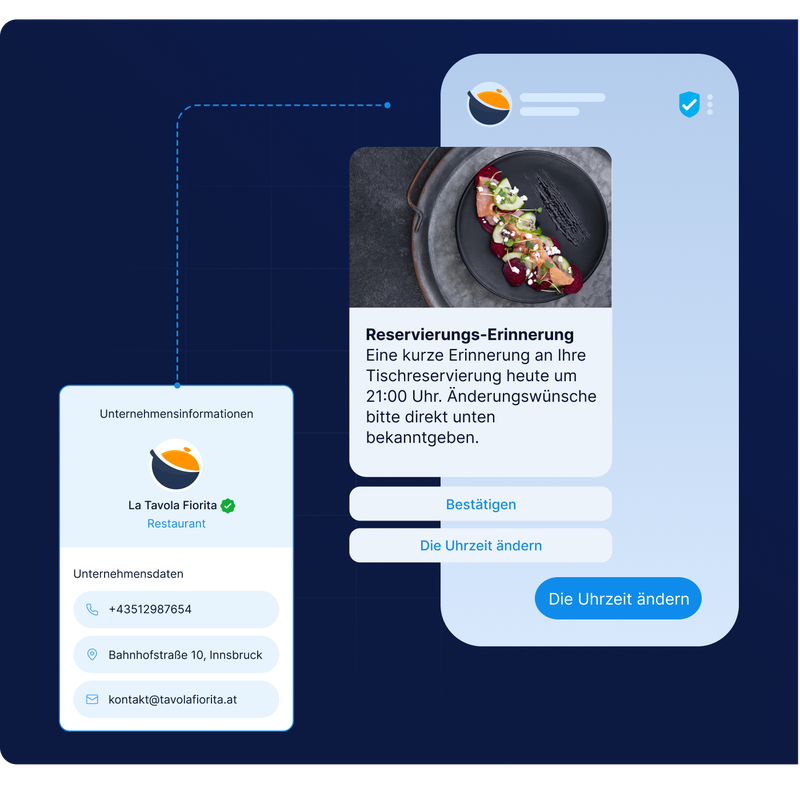 Restaurant-Reservierungserinnerung über die Kommunikationslösungen von LINK Mobility für Restaurant und Gastgewerbe mit Ein-Klick-Bestätigung oder Umbuchung für Kunden.