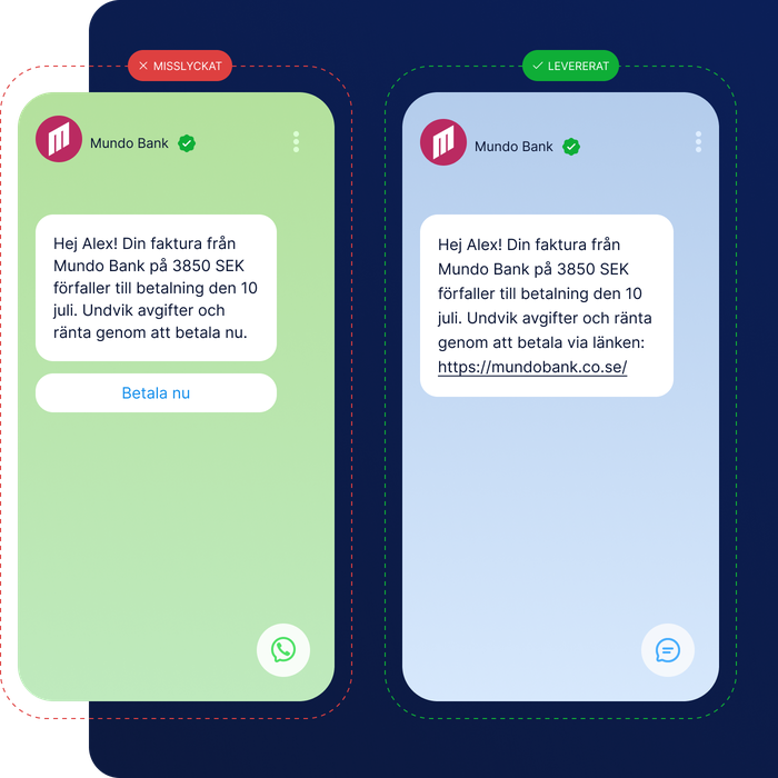 Illustration av mobilfaktura som skickas via SMS och WhatsApp.