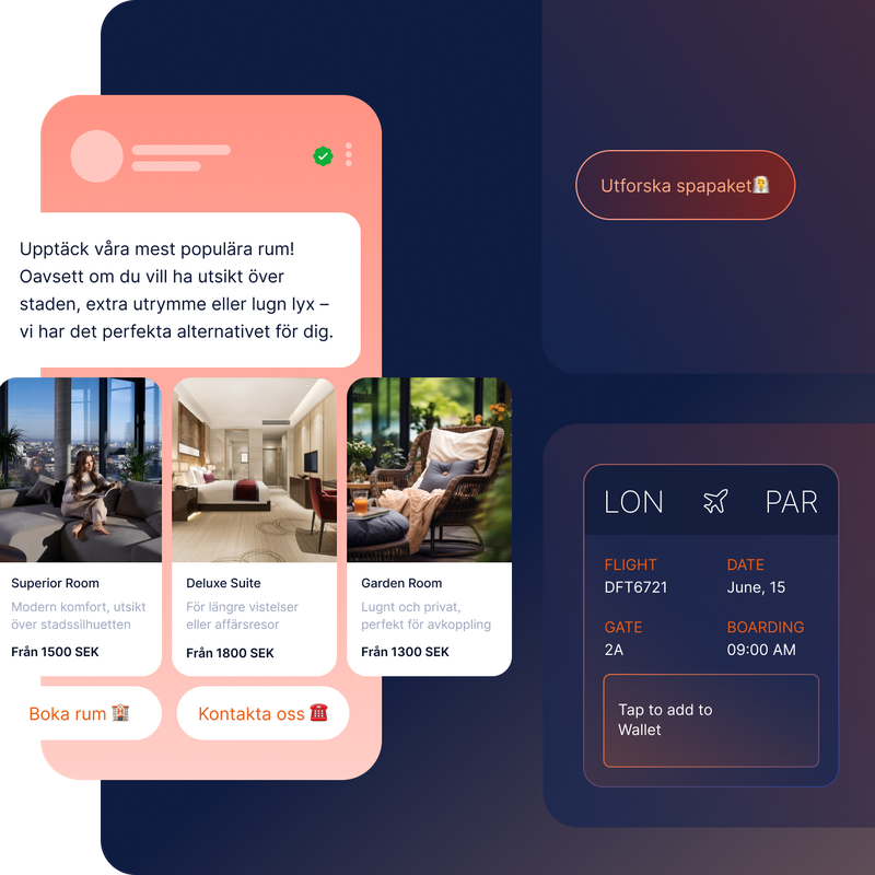 En RCS-kampanj från ett hotell med en karusell som visar tre alternativ för rum att boka.