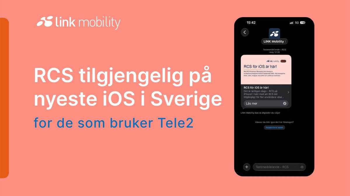 RCS er tilgjengelig for Tele2-brukere i Sverige på den nyeste iOS-versjonen; bildet viser en smarttelefonskjerm med et varsel om en melding fra Link Mobility.