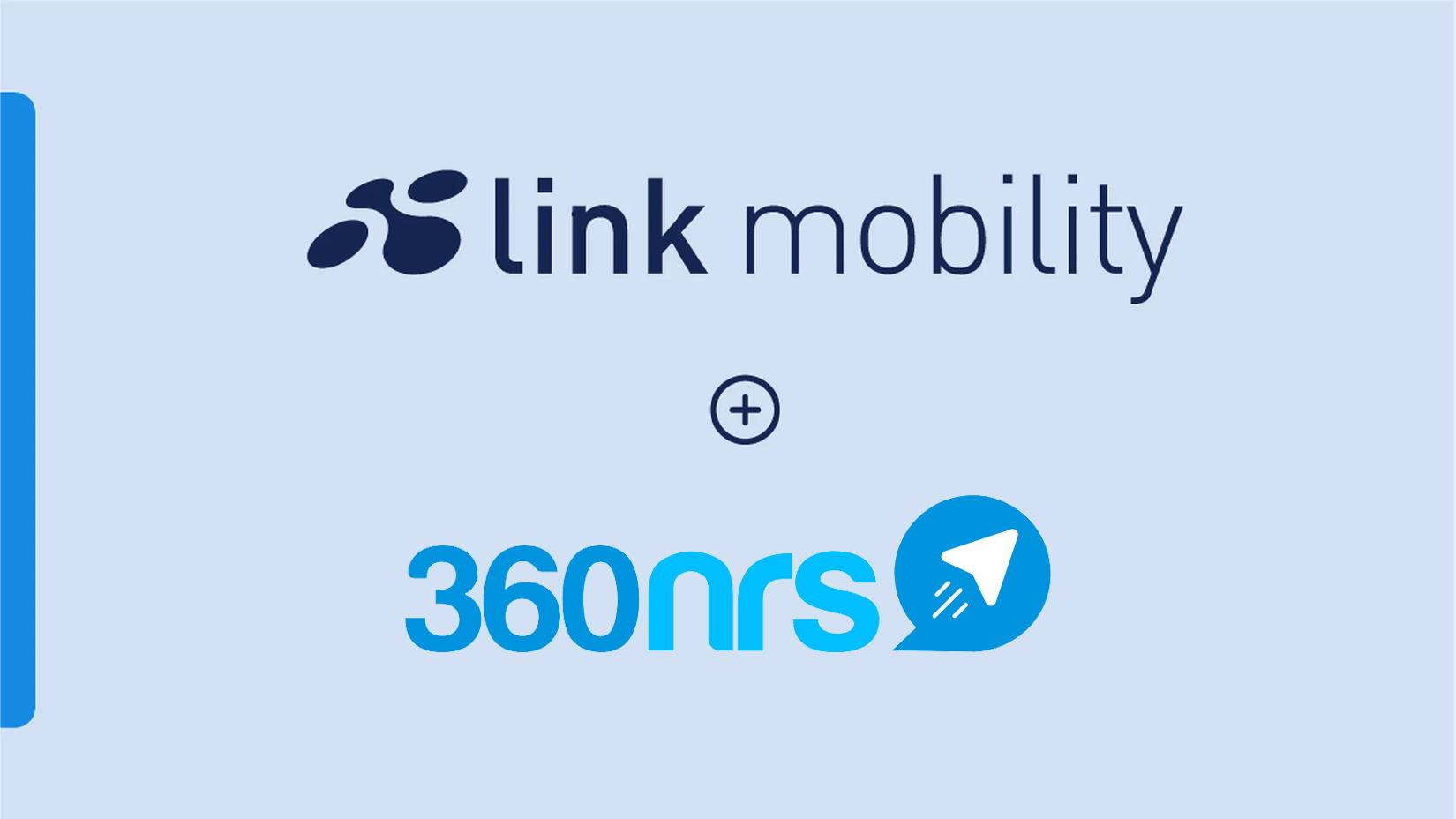 Logos of Link Mobility and 360nrs with a plus symbol in between on a light blue background.