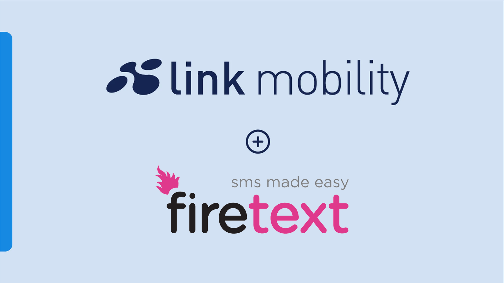 Logos of "Link Mobility" and "Firetext" with the text "SMS made easy" on a light blue background.
