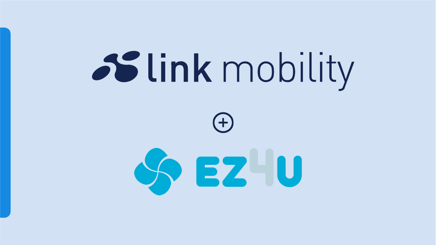 Logos of "link mobility" and "EZ4U" with a plus sign between them on a light blue background.
