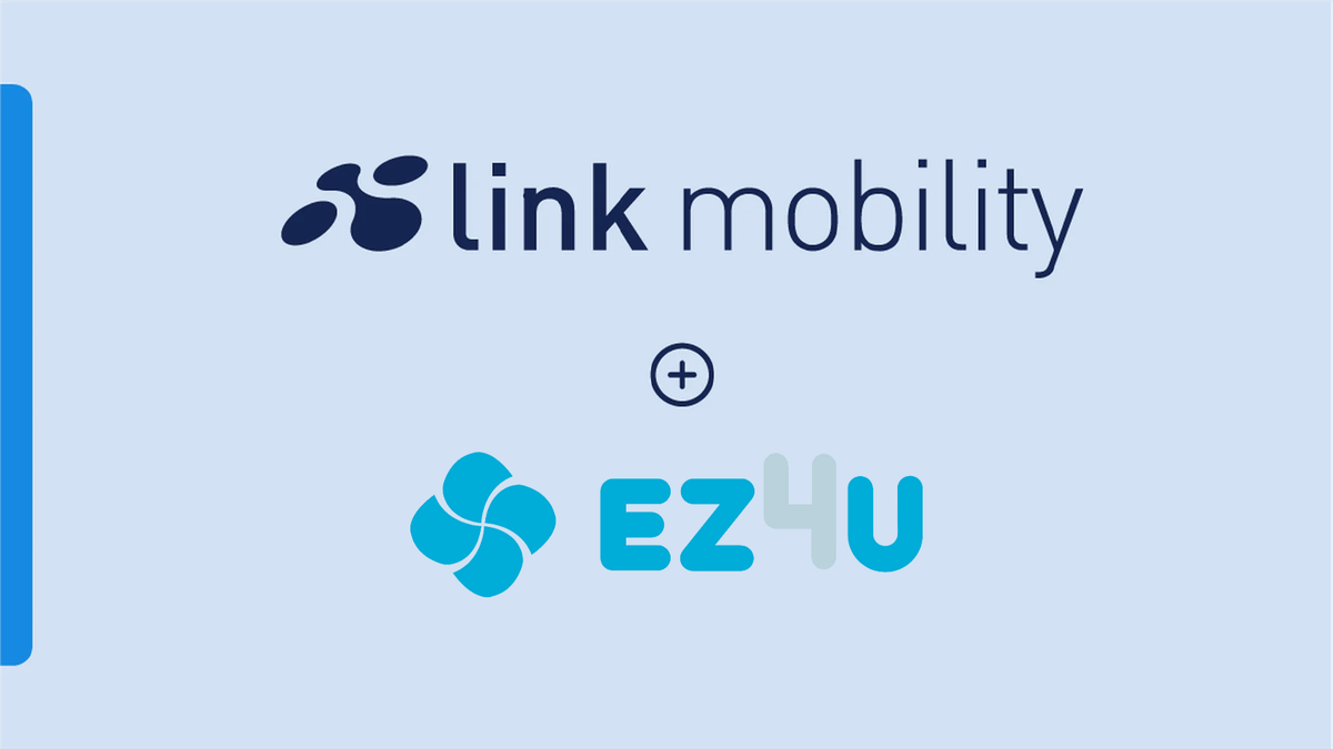 Logos of "link mobility" and "EZ4U" with a plus sign between them on a light blue background.