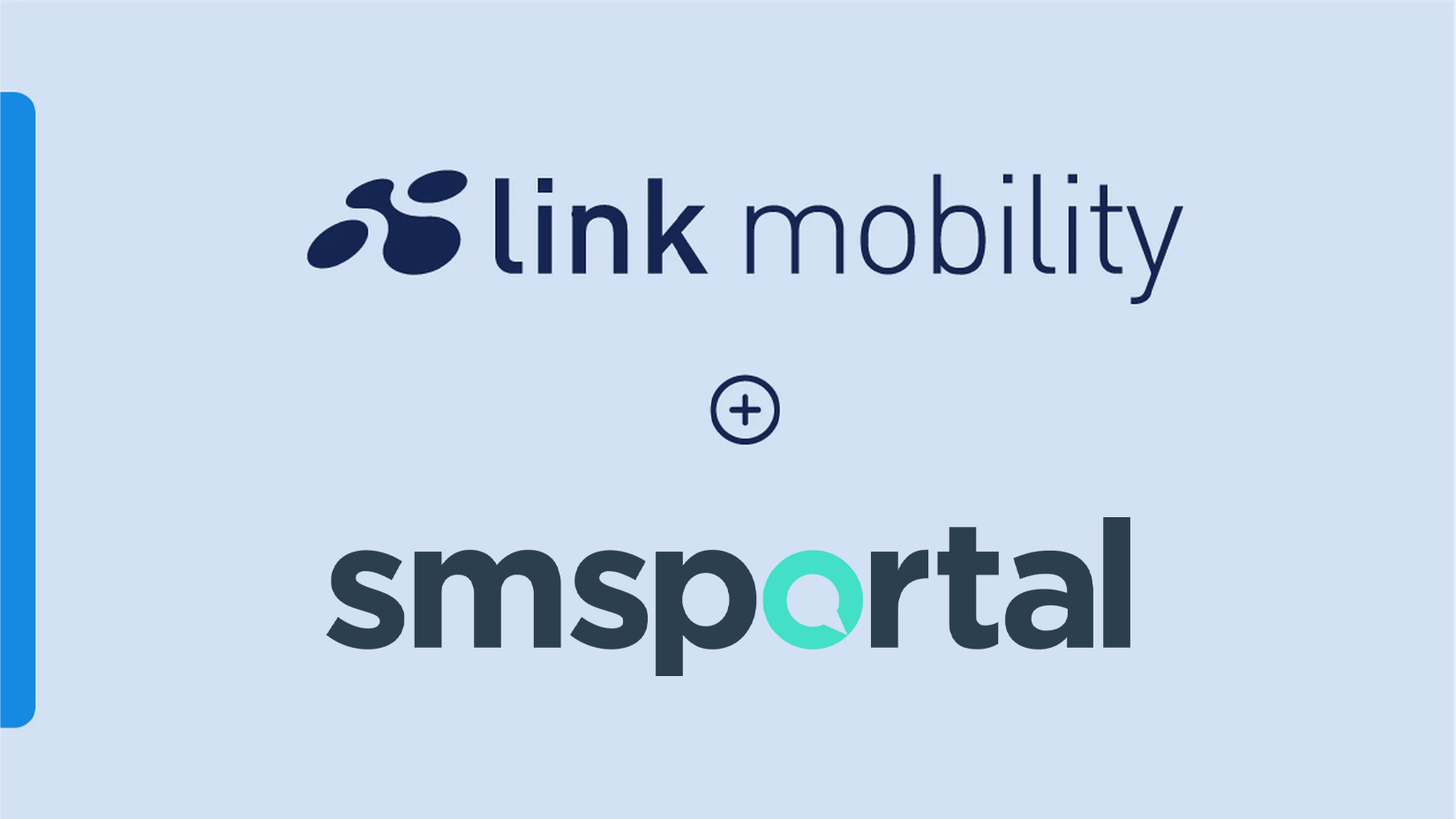 Logos of "Link Mobility" and "SMS Portal" with a plus sign between them on a light blue background.