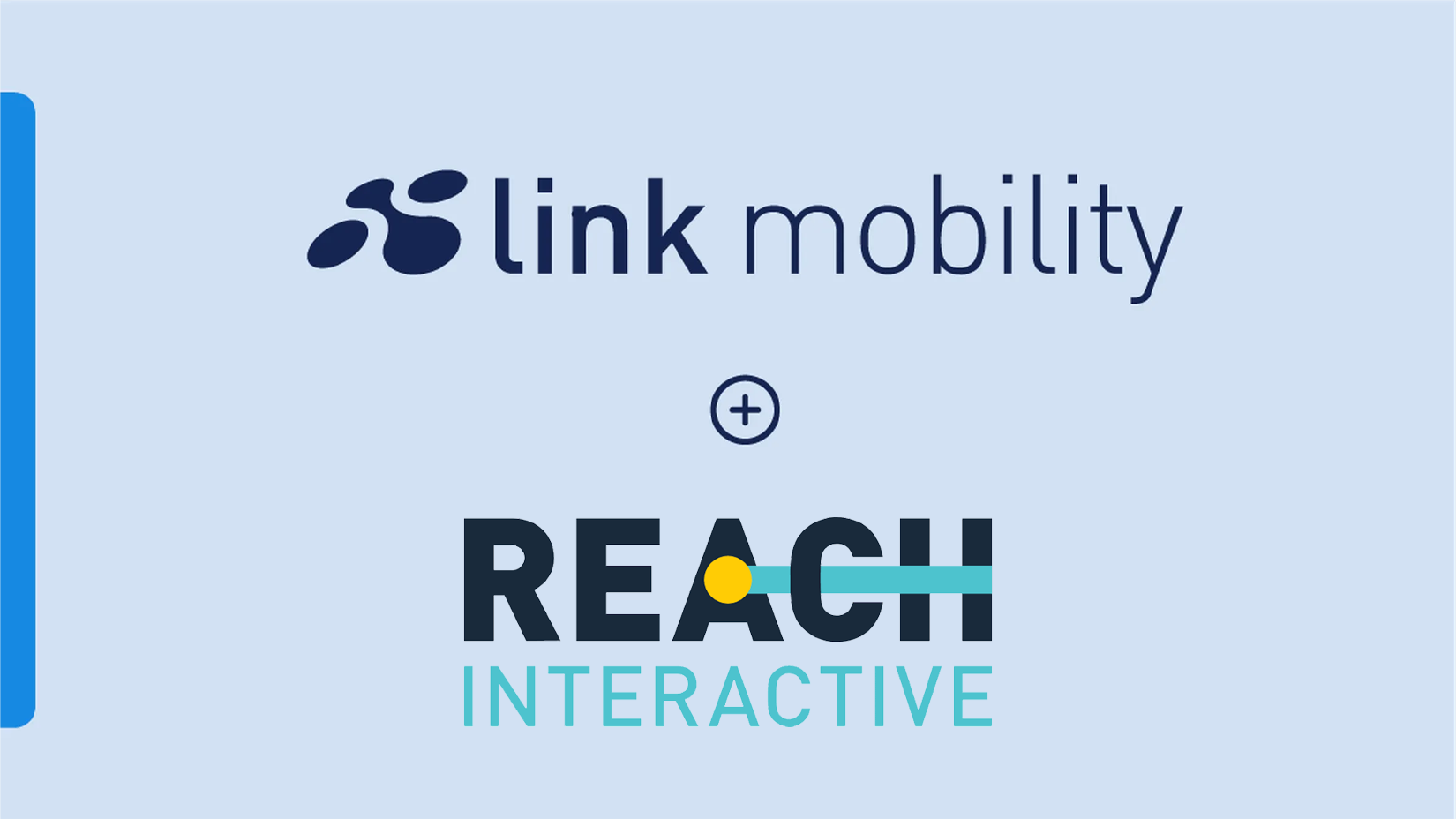 Logos of "link mobility" and "REACH INTERACTIVE" with a plus sign between them, against a light blue background.