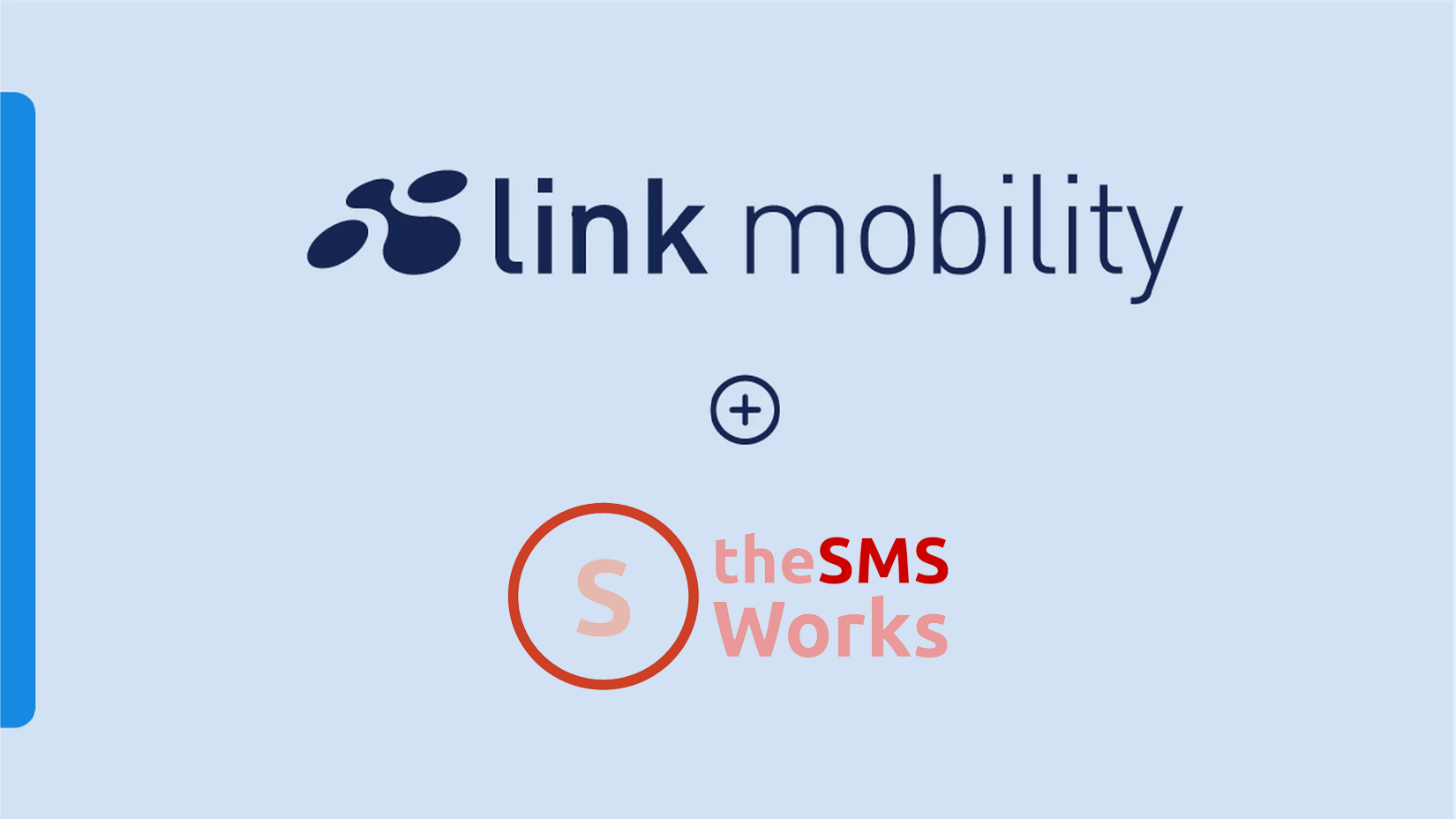 Logos of Link Mobility and The SMS Works on a light blue background with a plus sign between them.