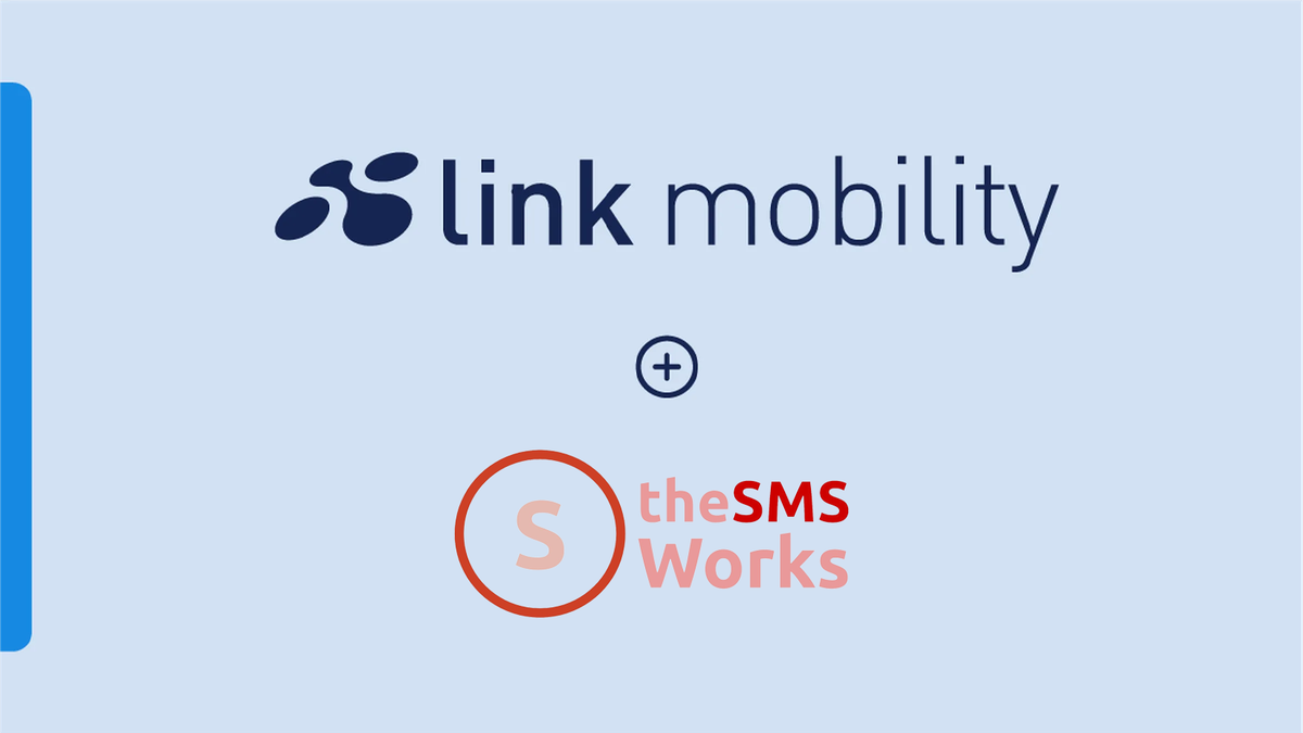 Logos of Link Mobility and The SMS Works on a light blue background with a plus sign between them.