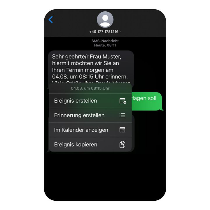 Patienten können Termine per SMS direkt in ihren Kalender eintragen.