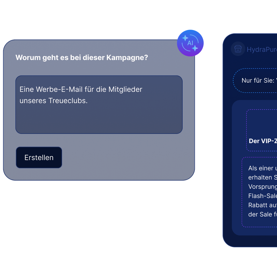 Generative-KI-Oberfläche von LINK Mobility erstellt automatisch E-Mail-Inhalte mit Betreffzeile, Überschrift und Text für eine personalisierte Kampagne.