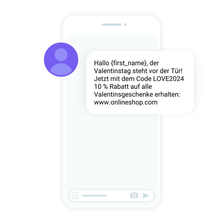 Smartphone-Bildschirm, auf dem eine Meldung über einen 10-prozentigen Valentinstagsrabatt mit dem Code LOVE2024 in einem Online-Shop angezeigt wird.