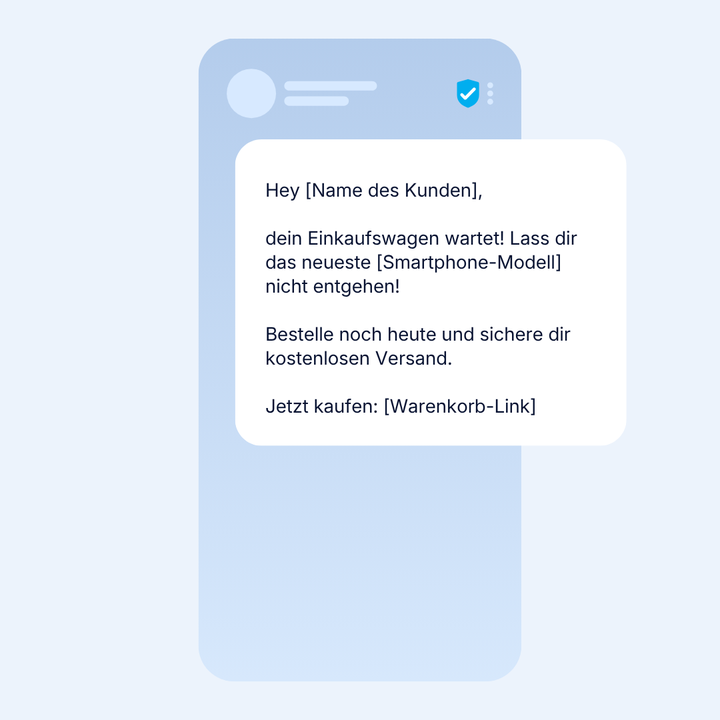 Smartphone-Bildschirm mit einer Einkaufserinnerung, die einen Kunden dazu animiert, seinen Einkauf mit einem Angebot für kostenlosen Versand abzuschließen.